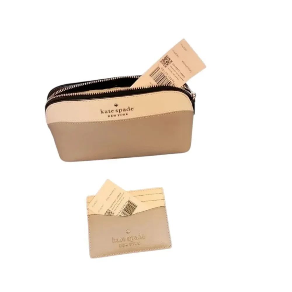Kate Spade Beige Cosmetic Bag and Card Holder Set
